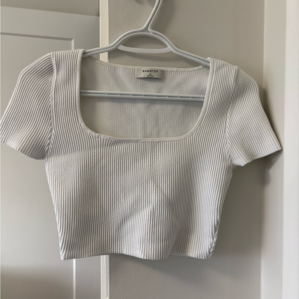 Babaton White Ribbed Crop Top